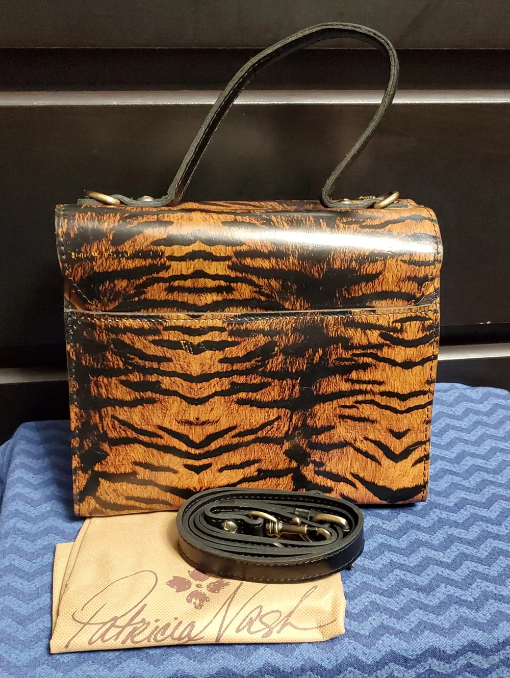 Patricia Nash Elora Tiger-Print Top Handle Bag in Orange and Black